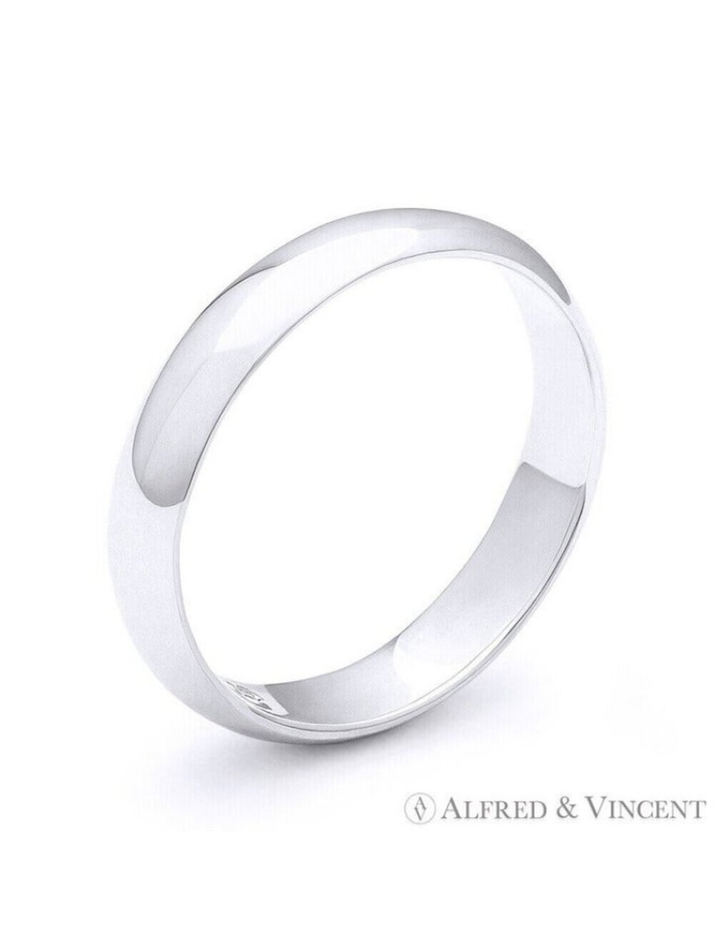 4mm Plain Dome Wedding Band in Plain Solid .925 Sterling Silver - Size 7.5